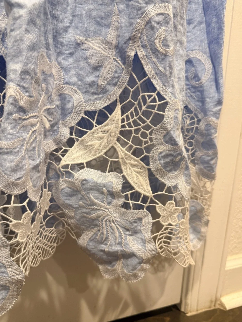 Magaschoni Light Blue Linen Blend Top with Eyelet Trim - Picture 6 of 6